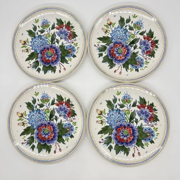 Pottery Barn Flora Botanica Salad Plate‎ 8.25” S/4 Purple Blue Floral Flowers - Picture 1 of 7